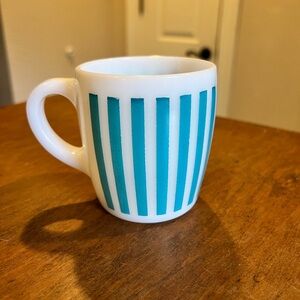Vintage Hazel Atlas Teal Candy Stripe Milk Glass Mug